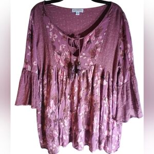 L A Threads Women's Floral Boho Topsize Large Beachy Flowy Vacation Hippie